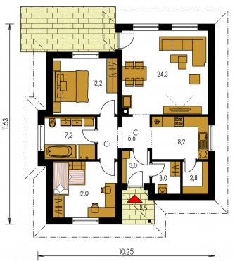Image miroir | Plan de sol du rez-de-chaussée - BUNGALOW 74